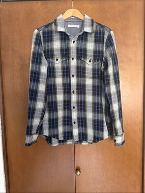 Outerknown Men's Plaid Button-Down Shirt in Blue, Gray, Brown